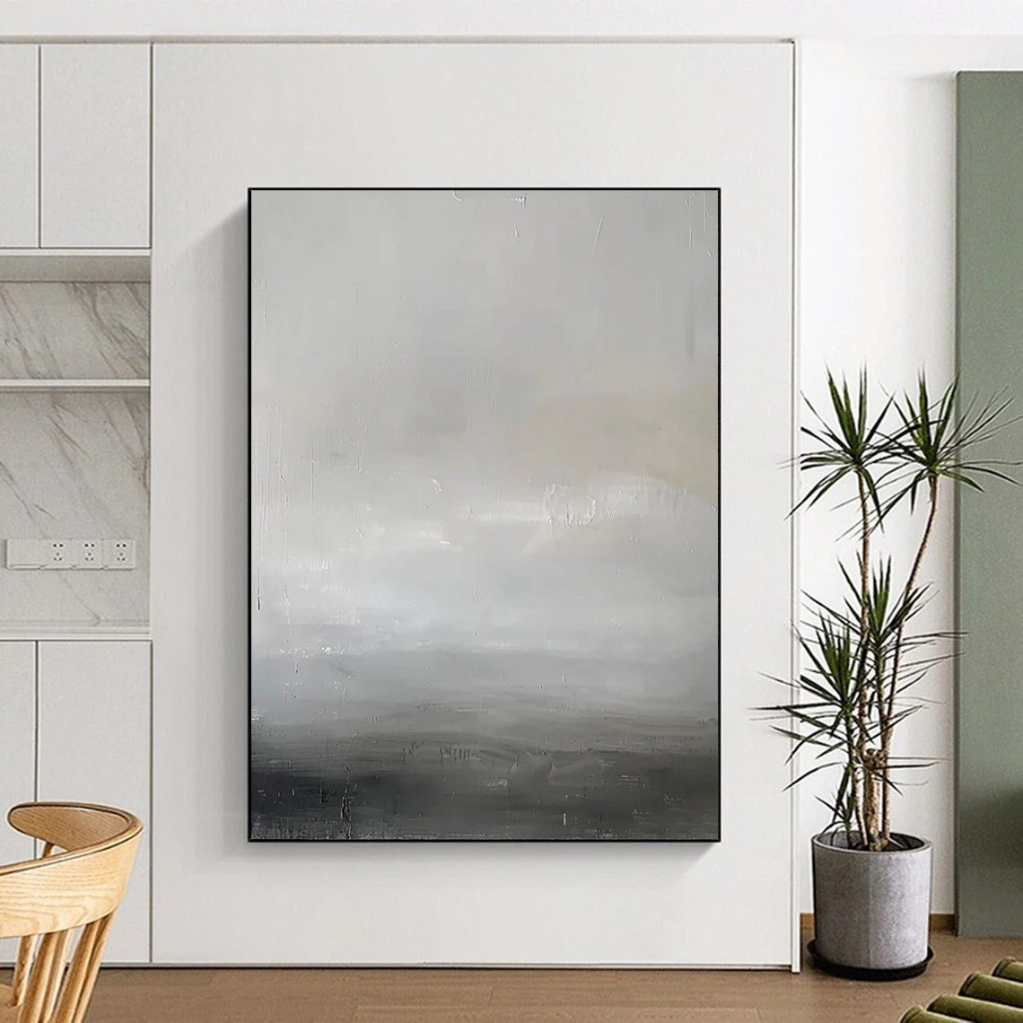 Gray - White Minimalist Gradient Textured Painting On Canvas DS064