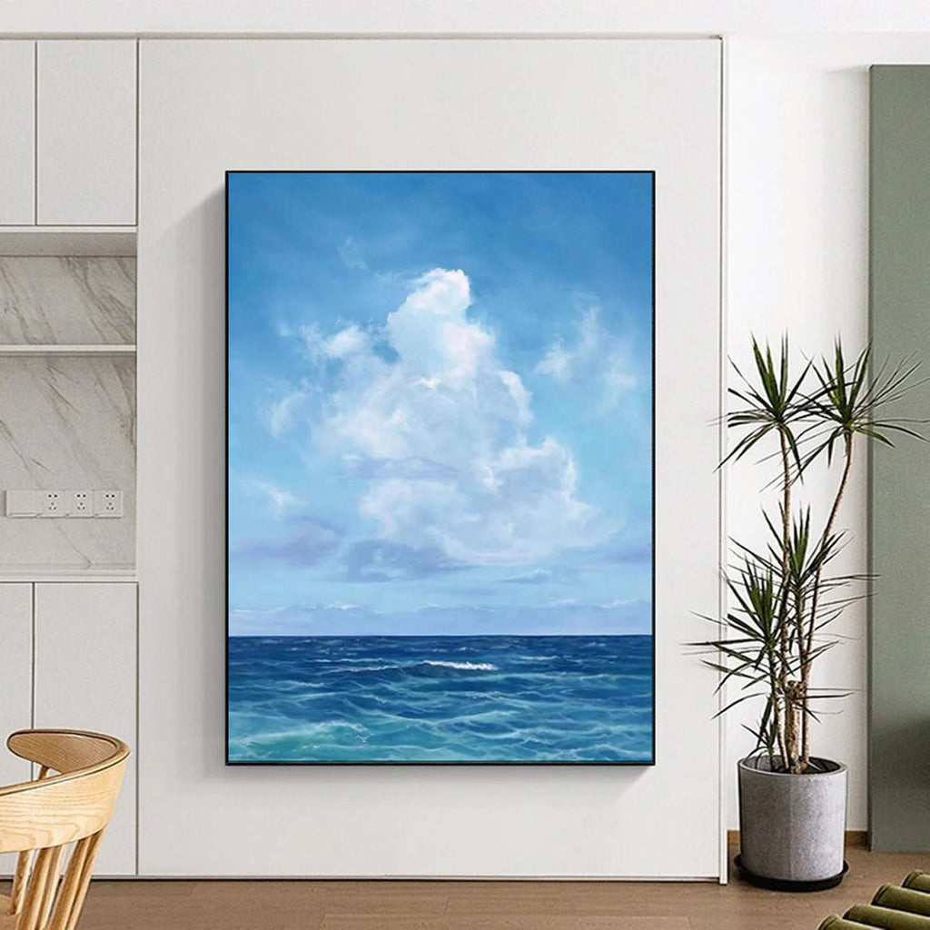 “Blue Sky and Ocean Calm” - Realist Seascape Painting On Canvas PT1890