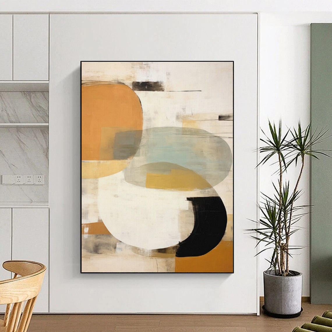 “Circular Color Harmony” - Orange, Teal, Gray, White Abstract Geometric Painting On Canvas PS0752