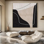 Black, White and Beige with Intertwined Line Forms "Complex Connection" Abstract Painting On Canvas PS1163