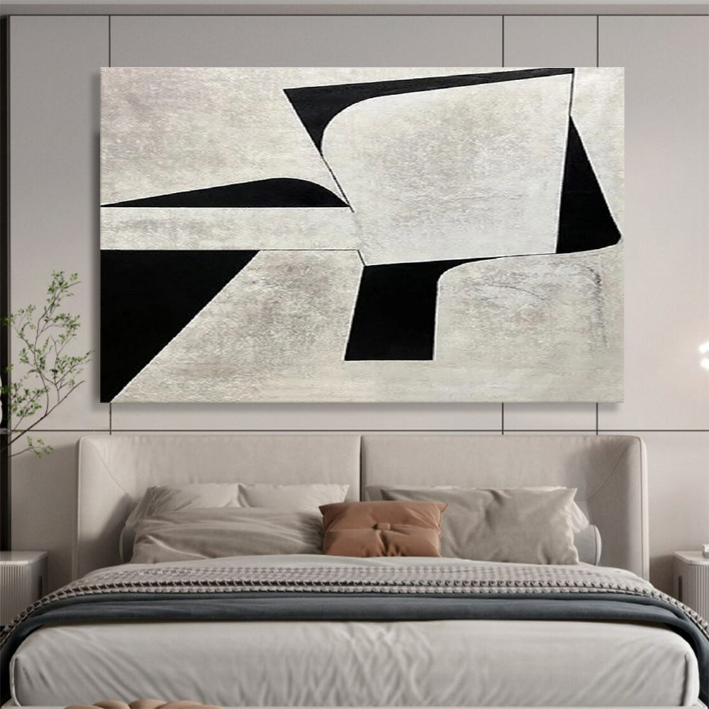 “Monochrome Geometric Abstraction” - Abstract Painting on Canvas, Suits Studio & Hallway DKS582
