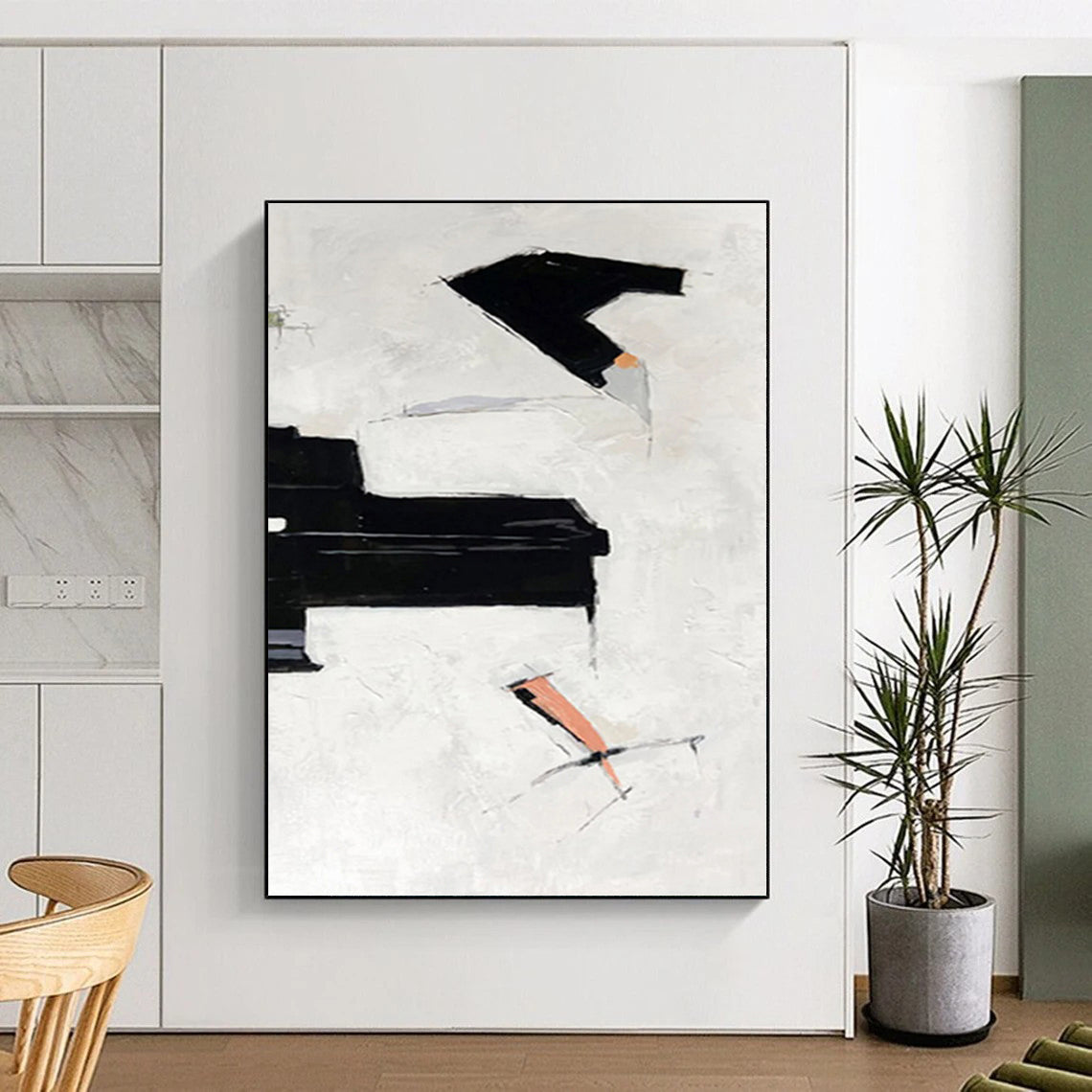 “Black - Orange - Grey Abstract Geometric Shapes” - Modern Abstract Painting On Canvas PS0328