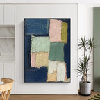 “Pastel Squares on Navy” - Minimalist Abstract Painting On Canvas DS013