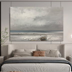 “Gray - Blue Textured Seascape” - Abstract Landscape Painting On Canvas PT265