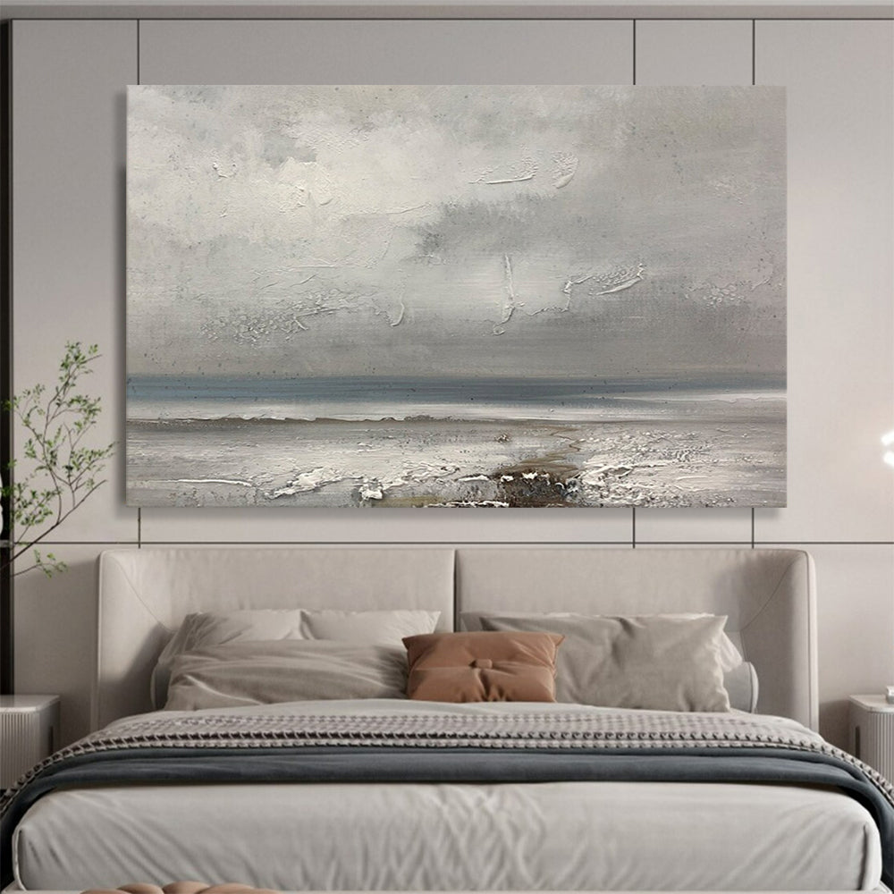 “Gray - Blue Textured Seascape” - Abstract Landscape Painting On Canvas PT265