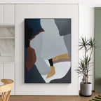 “Blue - Grey - Gold Abstract Geometric Shapes” - Chic Abstract Painting On Canvas PS0373