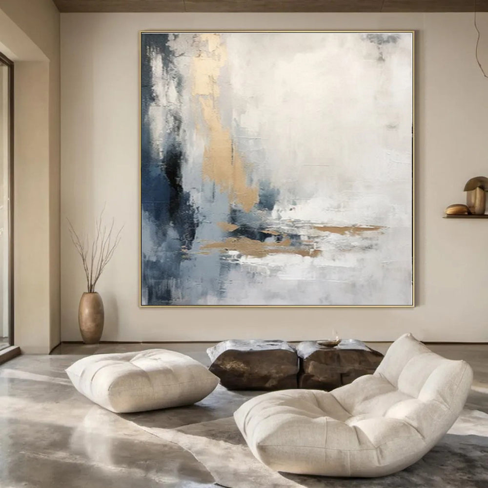 Gray, White, Gold, Blue with Abstract Textures "Textured Elegance" Abstract Painting On Canvas PS1338