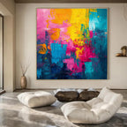 Colorful Patchwork, "Vibrant Cityscape" – Abstract Cityscape Painting On Canvas PS1014