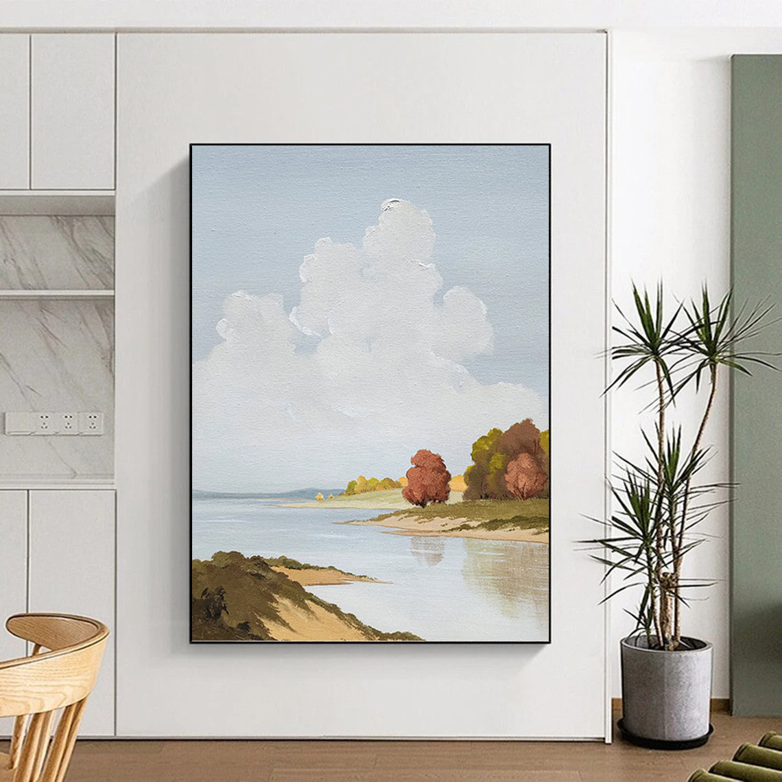 “Tranquil Riverbank in Soft Hues” - Impressionist - Inspired Landscape Painting On Canvas PT1436