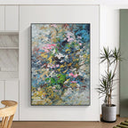 “Colorful Abstract Floral Burst” - Abstract Impasto Painting On Canvas PS0017