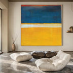 Blue, Yellow, White with Horizontal Divisions "Sunny Horizon" Abstract Painting On Canvas PS1186