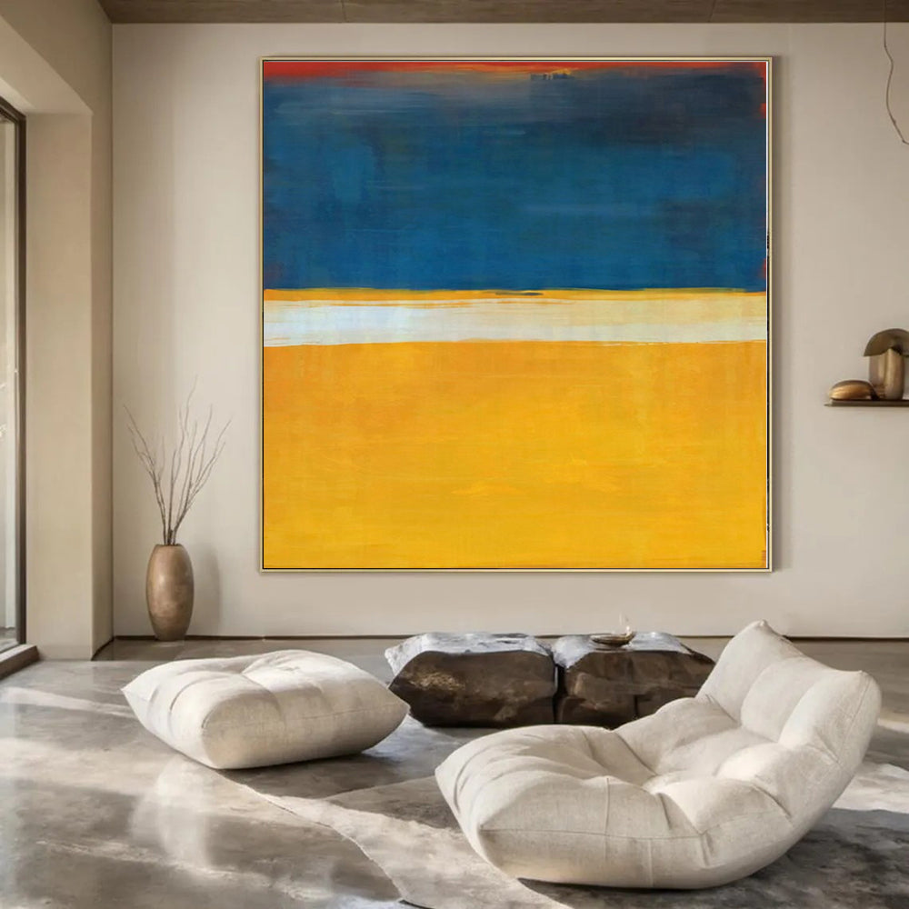 Blue, Yellow, White with Horizontal Divisions "Sunny Horizon" Abstract Painting On Canvas PS1186