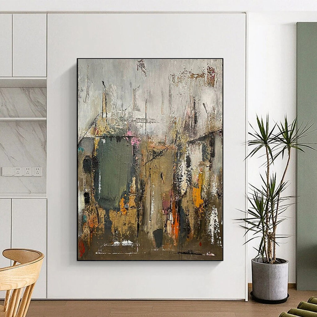 “Neutral Abstract Cityscape” - Neutral Tones Abstract Cityscape Painting On Canvas PS0725
