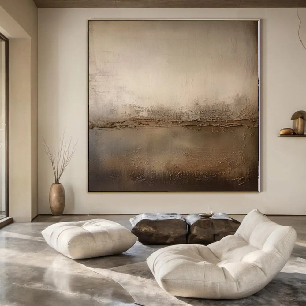 Beige, Brown with Textured Layers "Earthy Horizon" Abstract Painting On Canvas PS1467