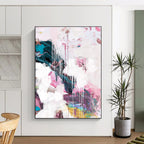 “Blush & Teal Drip Fusion” - Soft Pinks & Deep Greens with Drips Painting On Canvas DS192