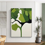 “Green and White Minimalist Tree” - Geometric Botanical Painting On Canvas PT2254