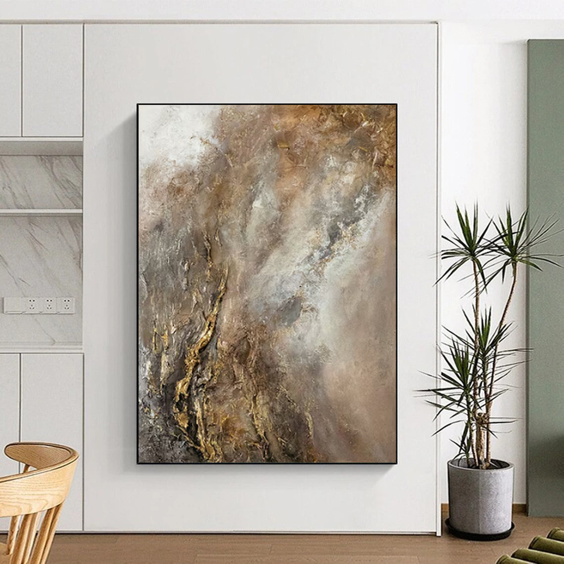 “Gray and Gold Abstract” - Textured Abstract Painting On Canvas PT2247