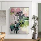 “Pink & Green Floral Burst” - Abstract Floral Painting On Canvas DS271