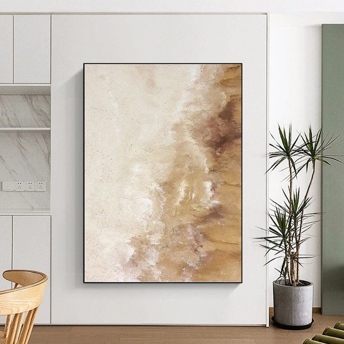 “Beige - Brown Textured Blends” - Impasto Abstract Painting On Canvas PT1223