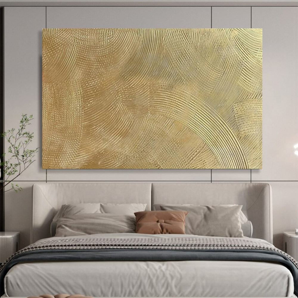 “Gold Textured Waves” - Opulent Patterns Painting On Canvas PT1523