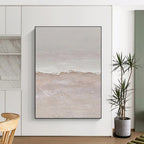 “Textured Beach Shore” - Beige, White Abstract Seascape Painting On Canvas PS0666