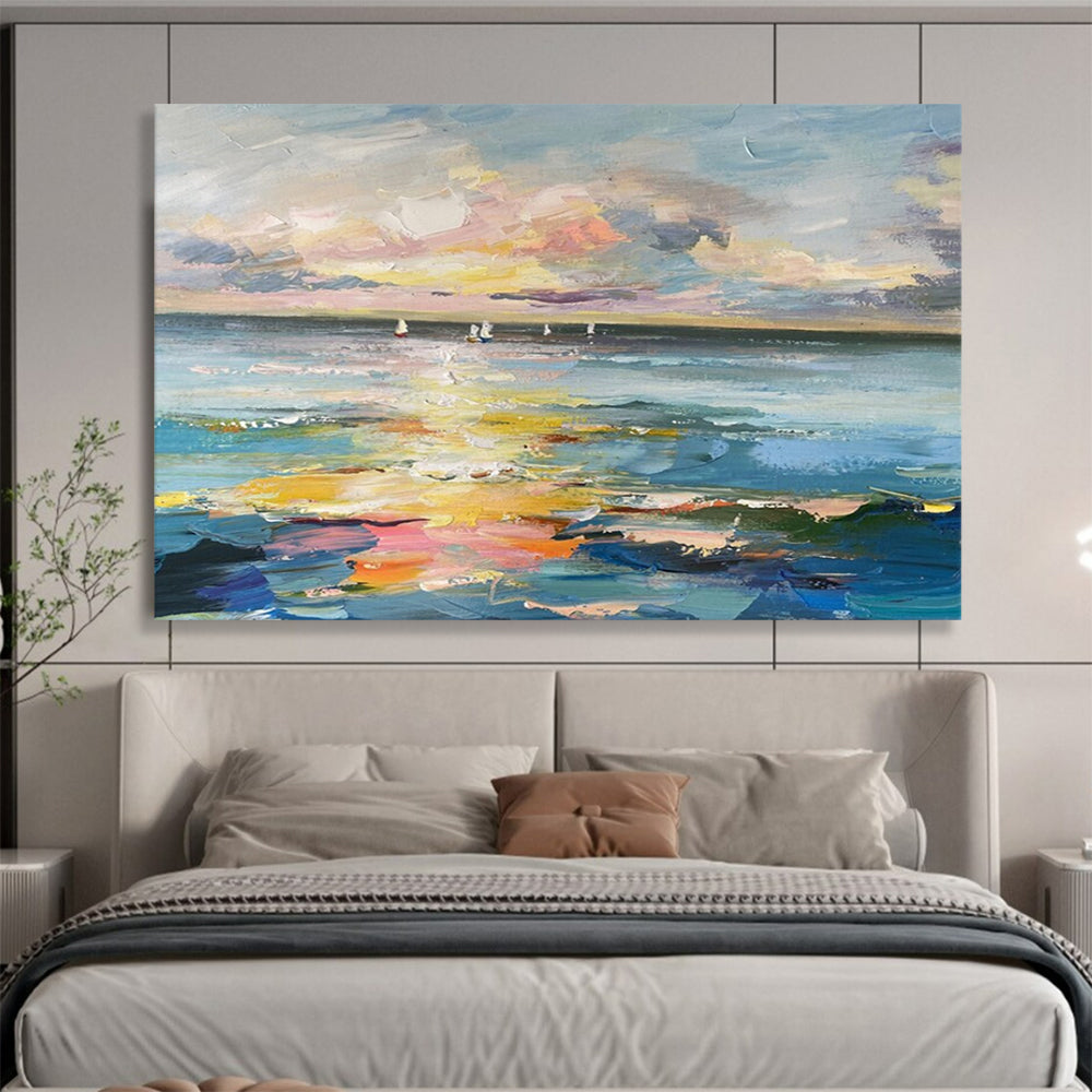 “Sunset Sailboat Seascape” - Impressionist Maritime - Painting On Canvas PT1738
