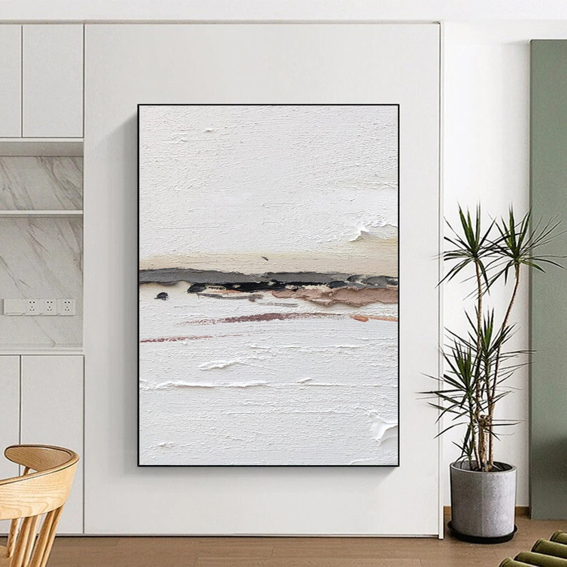 “White and Brown Abstract” - Abstract, Subtle - Styled Painting On Canvas PT1664