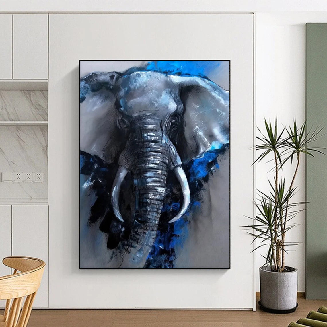 “Blue - Gray Elephant” - Animal, Expressive - Styled Painting On Canvas PT1610