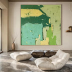 “Green - Blue Geometric Abstraction” - Modernist Abstract Painting On Canvas PS0186