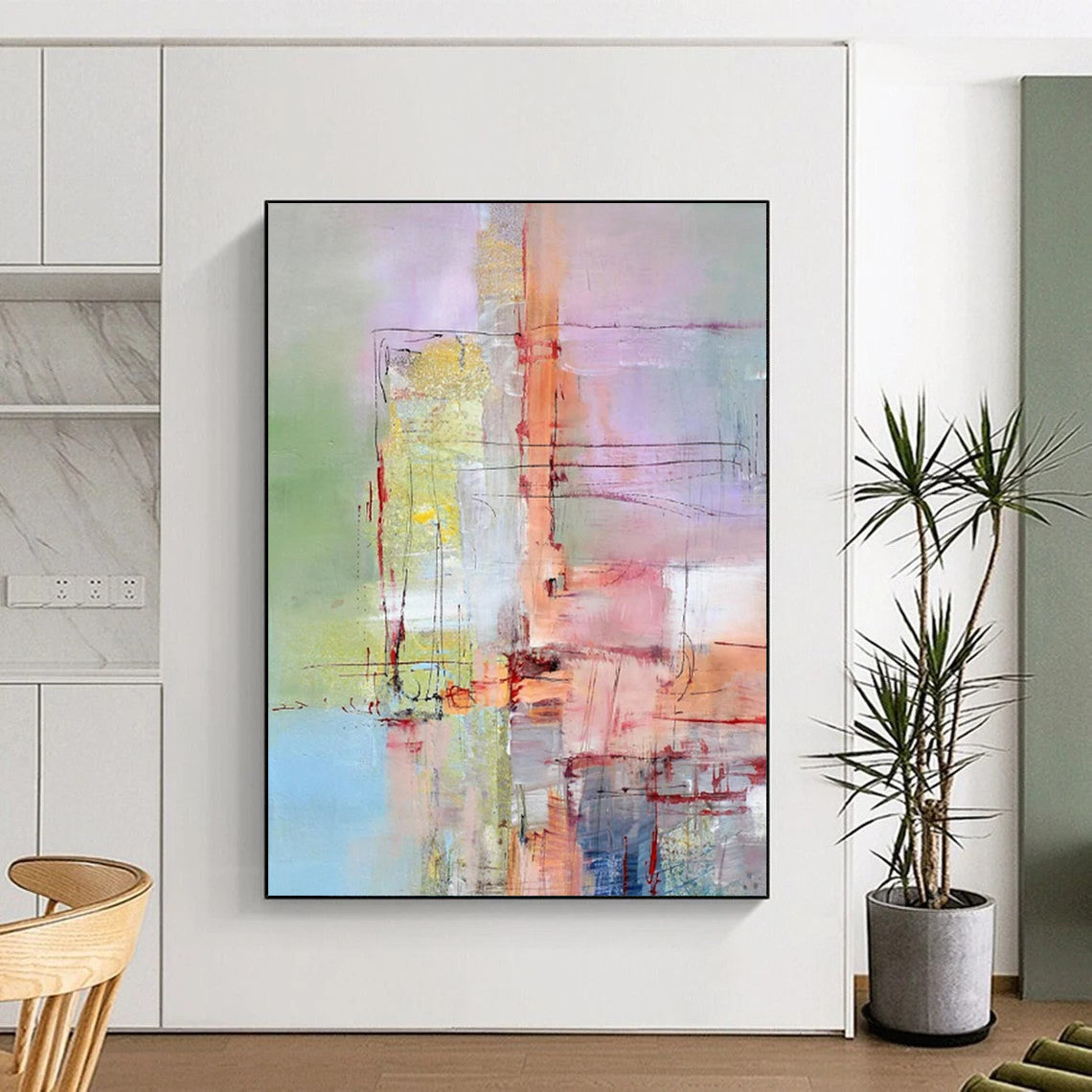 “Pastel Abstract Composition” - Abstract Expressionist Painting On Canvas PT2259