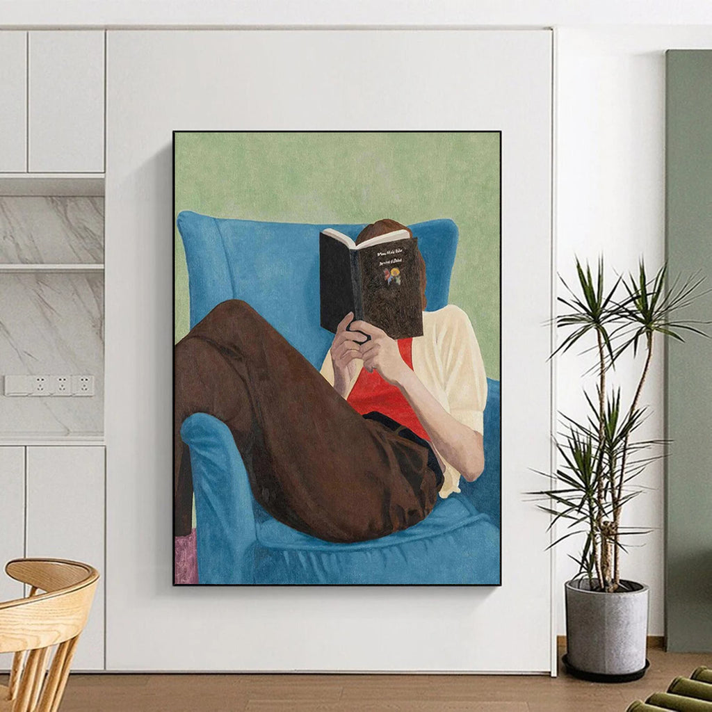 “Reading Figure in Blue Chair” - Serene Figurative Painting On Canvas DS303