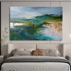 Teal and Green Abstract Landscape with Gold Accents Contemporary Abstract Painting On Canvas DKS129