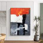 “Red - Black - White Abstract Contrast” - Monochromatic with Red Accent Abstract Painting On Canvas PT1058