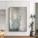 “Gold Tree on Gray - Blue Abstract” - Modern Abstract Painting On Canvas PT1838