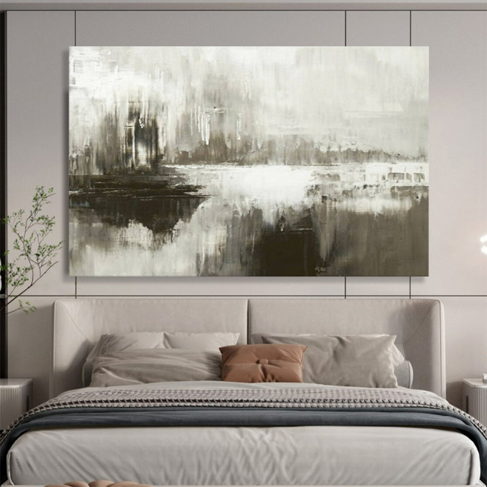 “Gray - White Abstract Horizon” - Muted Tones “Foggy Shore” Painting On Canvas PT1672