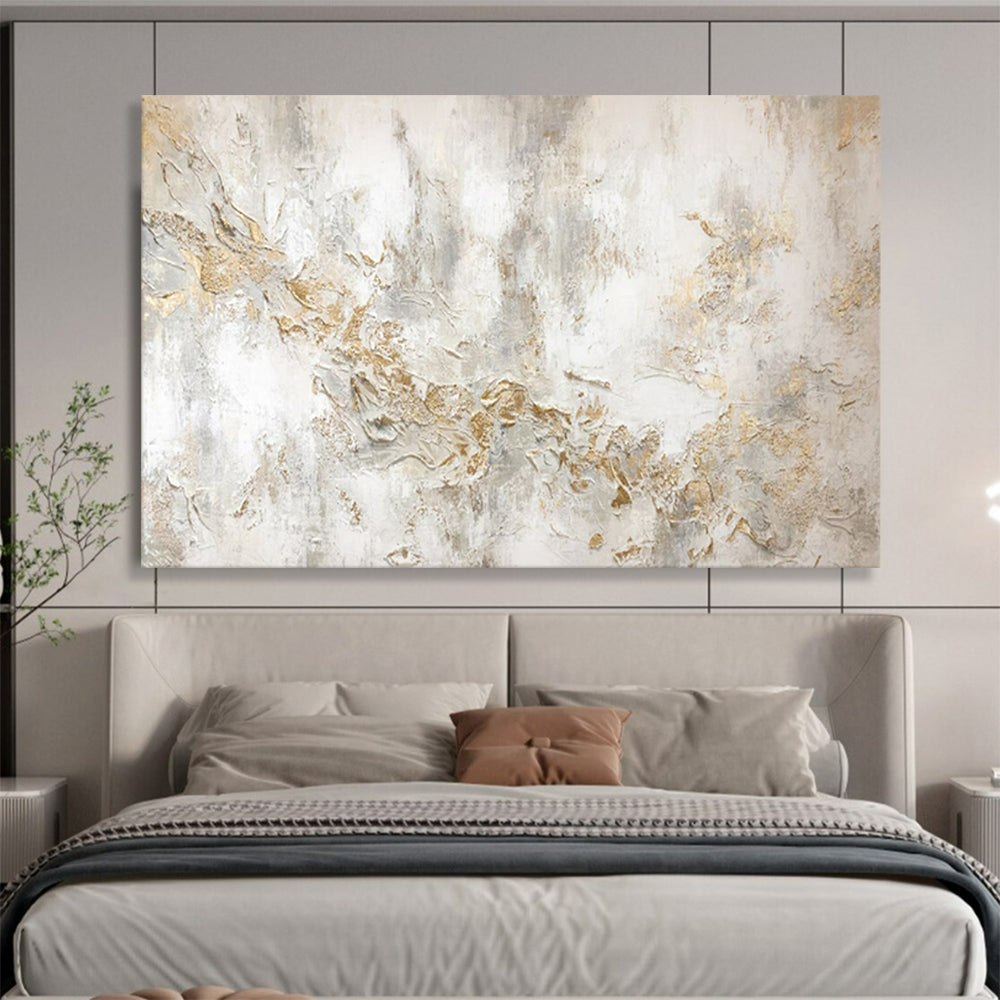 “White and Gold Textured Abstract” - Impasto Abstract - Painting On Canvas PT1772
