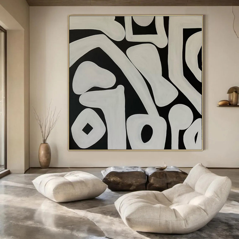 Black and White Organic, "Fluid Shapes" – Organic Abstract Painting On Canvas PS0989