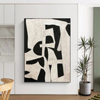 “Black - White Fabric Collage” - Textile Abstract Painting On Canvas PT1137