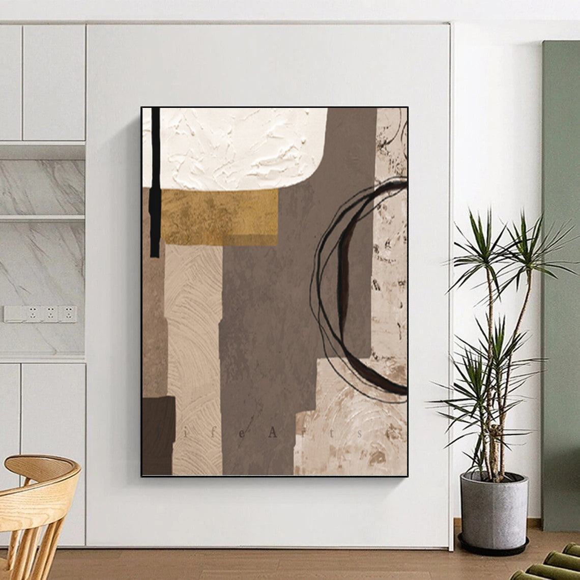 “Neutral and Gold Collage - Style” - Abstract, Earth - Toned Painting On Canvas PT1516