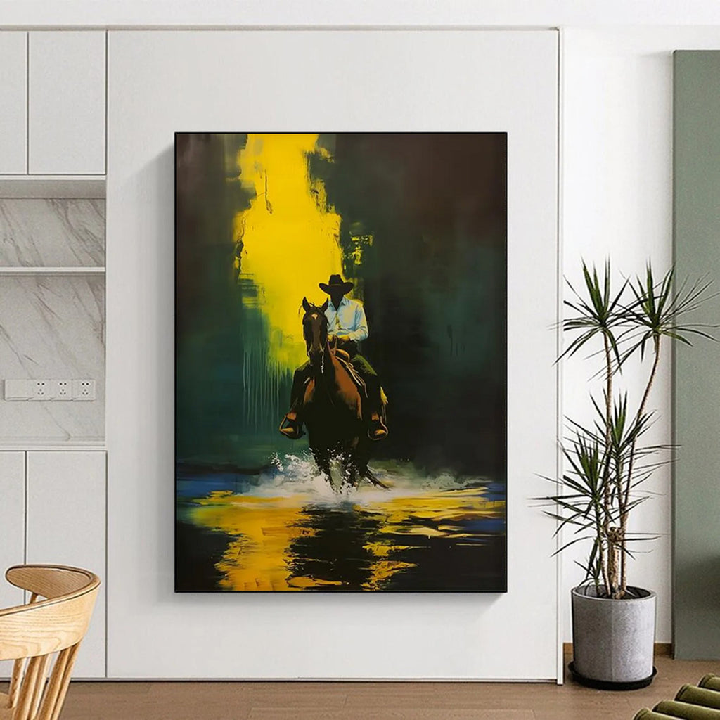Cowboy on Horse: Water & Gold Painting On Canvas DS104