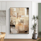 “Beige and Brown Abstract Cubist - inspired Painting” - Modern Abstract On Canvas PT0984