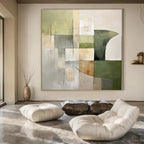 Green, Beige, Gray with Geometric Mix "Balanced Nature" Abstract Painting On Canvas PS1458