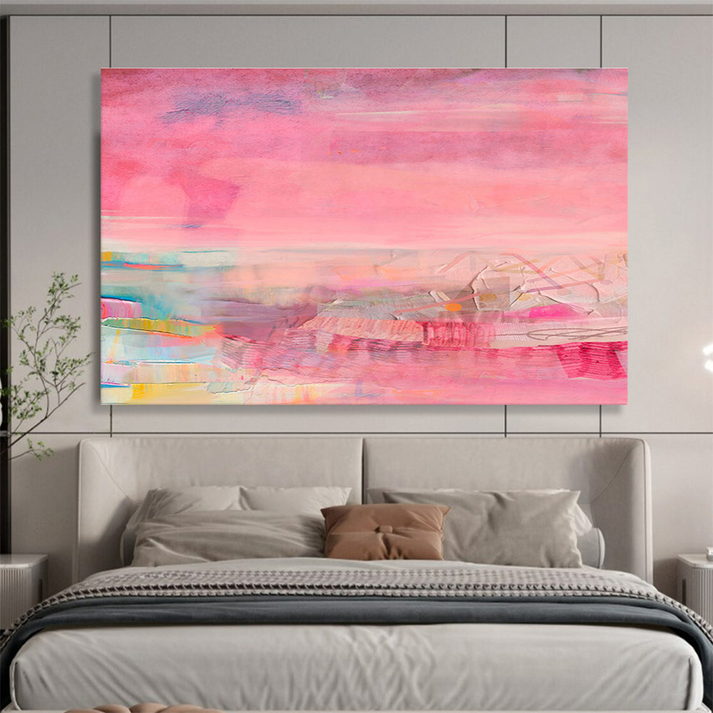 Pink - Dominant Layered Abstract Painting On Canvas DKS035