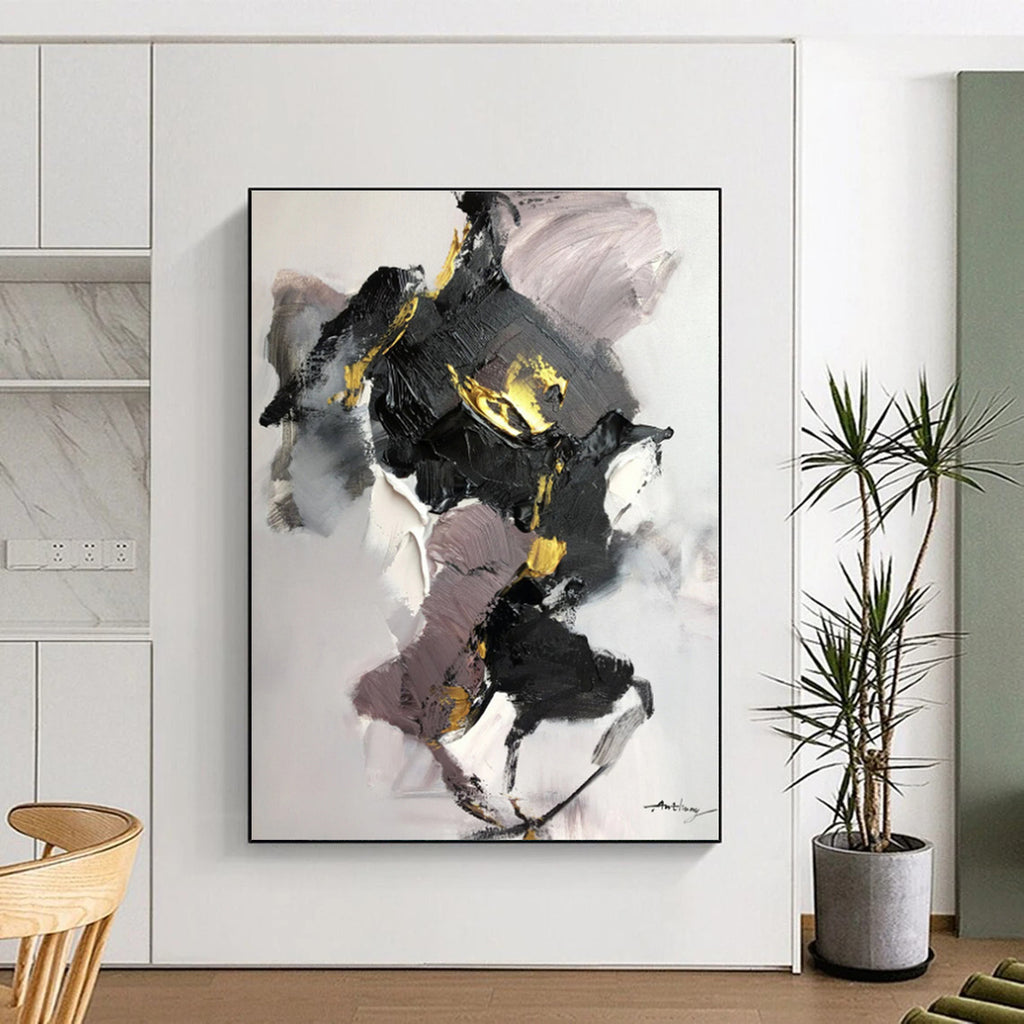“Black - Gold - Purple Luxe Abstraction” - Black, Gold, Purple, Gray Abstract Painting On Canvas PS0511