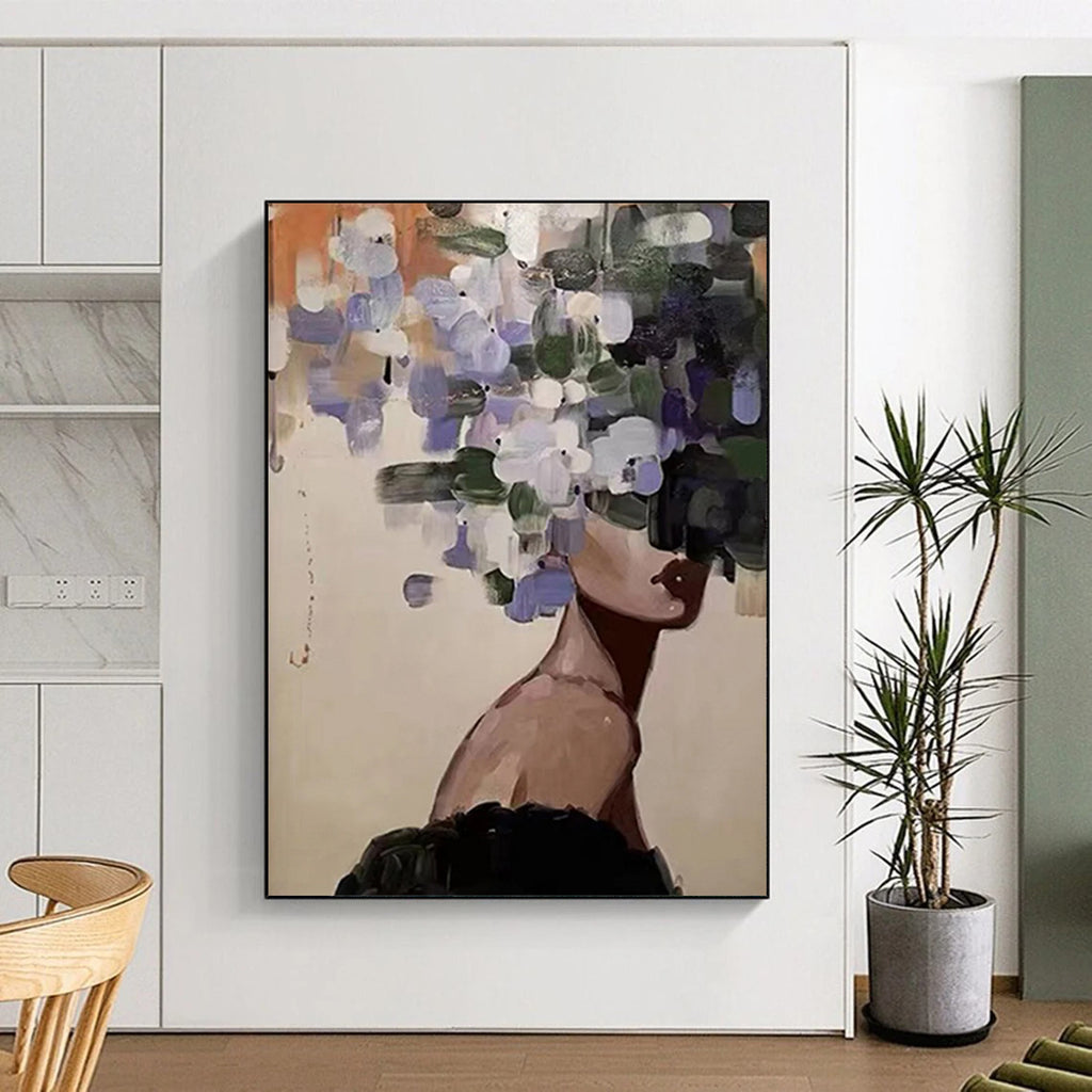 “Flower - Headed Figure” - Whimsical Figurative Painting On Canvas DS309