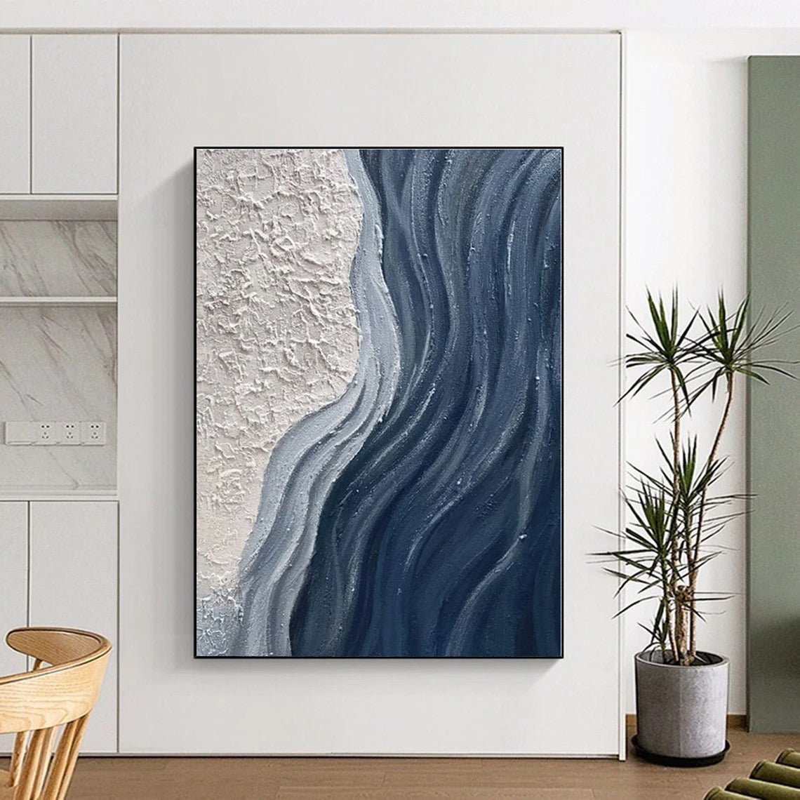 “Textured Blue - White Flow” - Textured Abstract Painting On Canvas PS0425