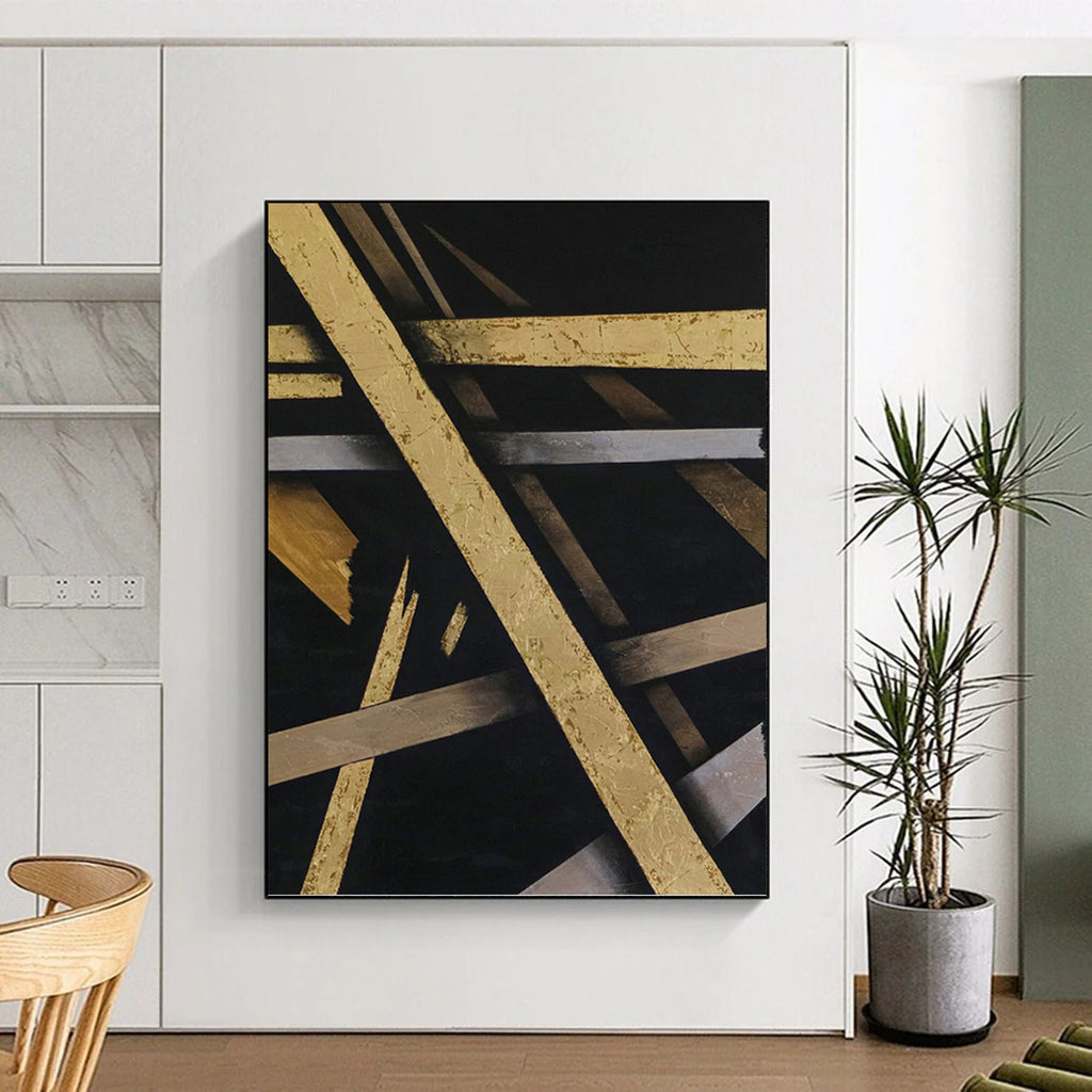 “Gold - Silver Abstract Cross” - Luxe Abstract Painting On Canvas PT1094