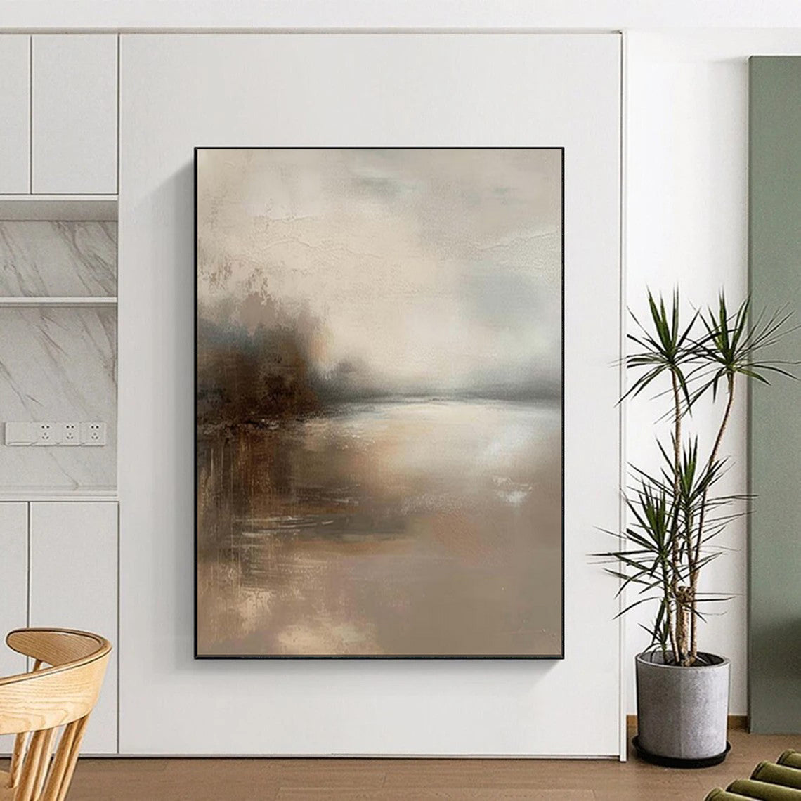 “Muted Gray - Brown Landscape Haze” - Atmospheric Abstract Painting On Canvas PT1874