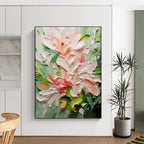 “Pink - Green Floral Impasto” - Impressionist - Inspired Floral Painting On Canvas PT1396