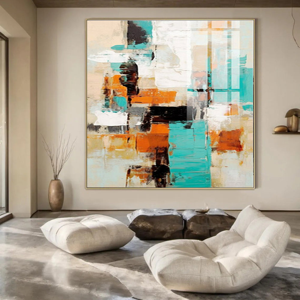 Bold Colors with Abstract Blocks "Color Block Symphony" Abstract Painting On Canvas PS1272